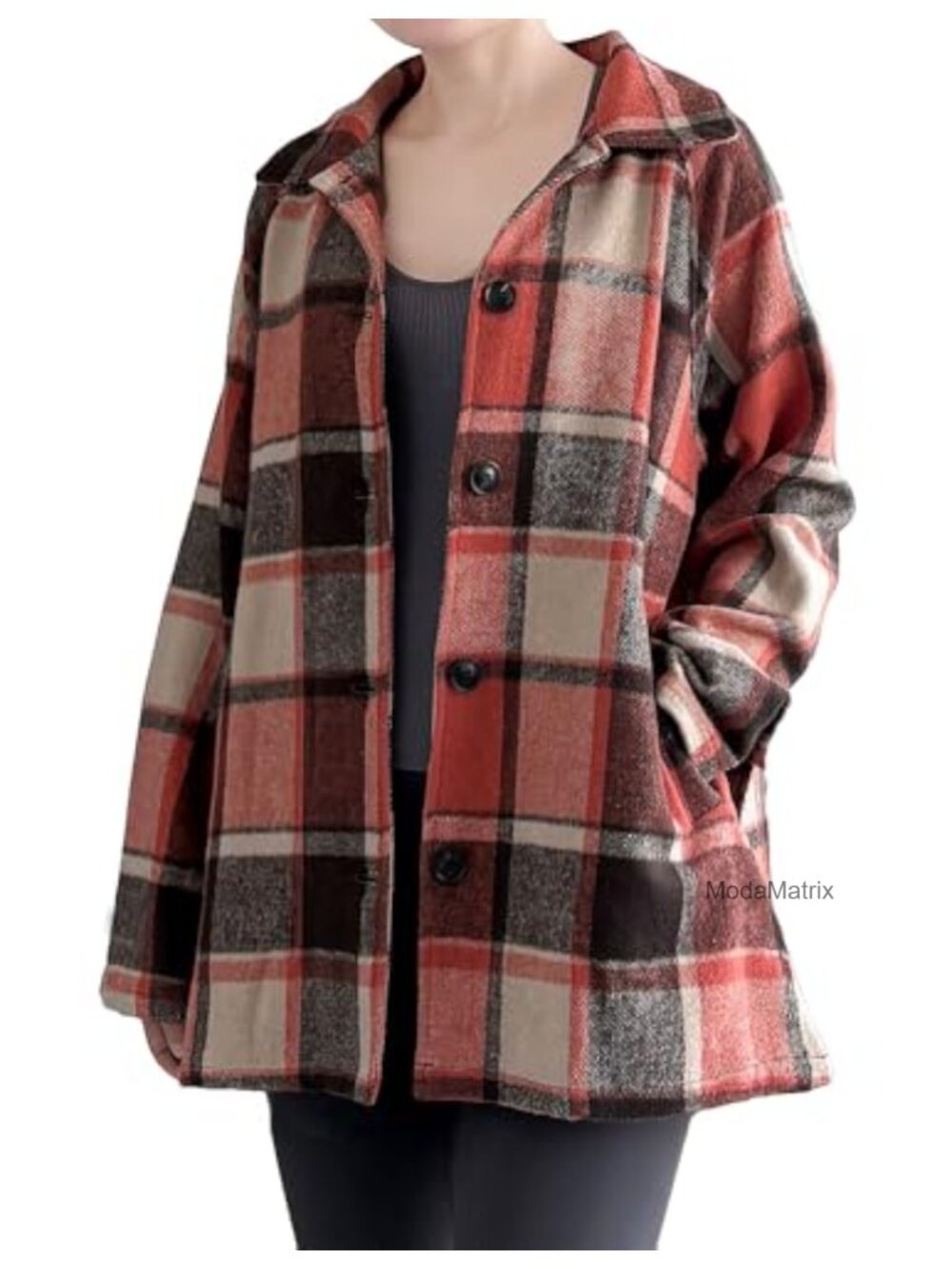 Flannel Plaid Shacket Button Down Long Sleeve Casual Jacket with Pockets